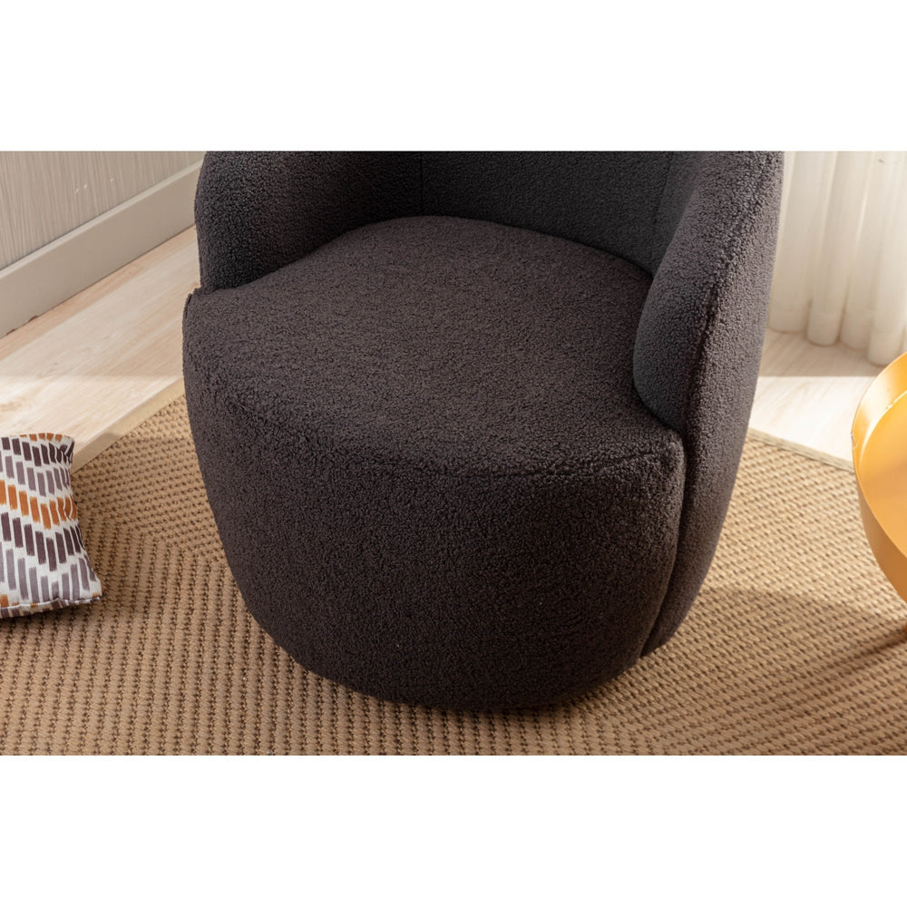 Cozy Teddy Fabric Swivel Accent Armchair - Barrel Chair with Black Metal Ring, Dark Gray Upholstery, Stylish and Image 2