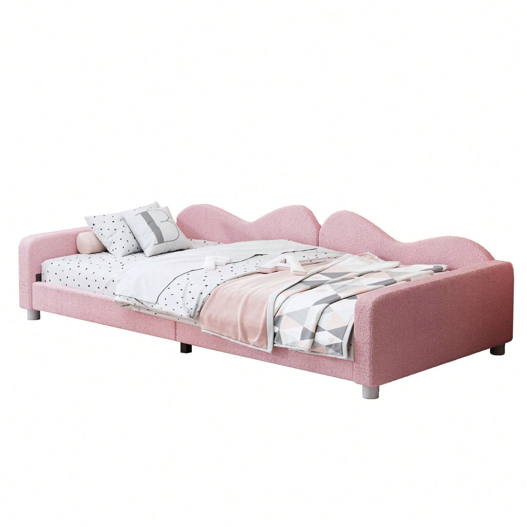 Cozy Twin Size Upholstered Daybed In Soft Sherpa Fabric With Stylish Cloud-Shaped Backrest - No Box Spring Required, Image 5