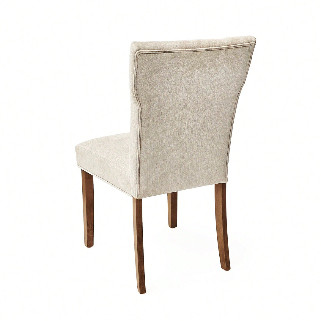 Cream Upholstered Dining Chairs Set Of 2 With Button-Tufted Design And Rubberwood Legs For Kitchen And Dining Room Image 5