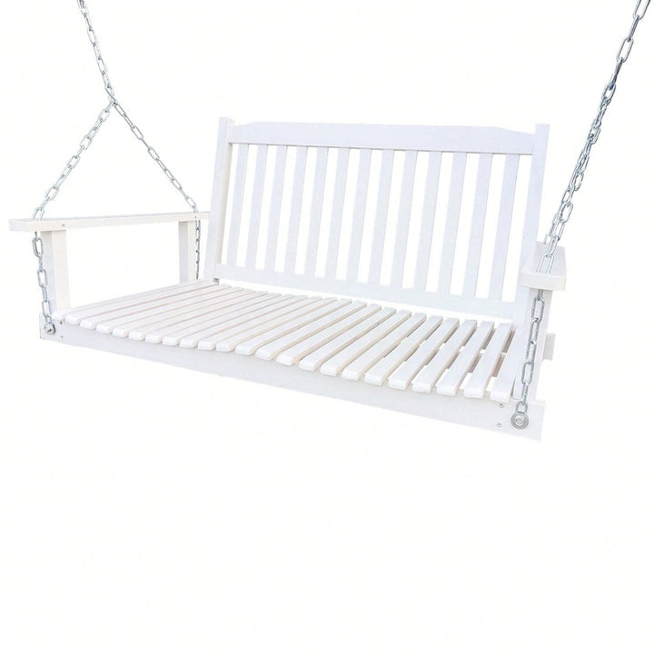 Cozy Wooden Porch Swing with Armrests and Chains for Outdoor Relaxation in Patio Garden or Backyard Image 5