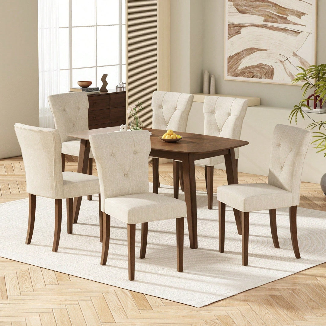 Cream Upholstered Dining Chairs Set Of 2 With Button-Tufted Design And Rubberwood Legs For Kitchen And Dining Room Image 9