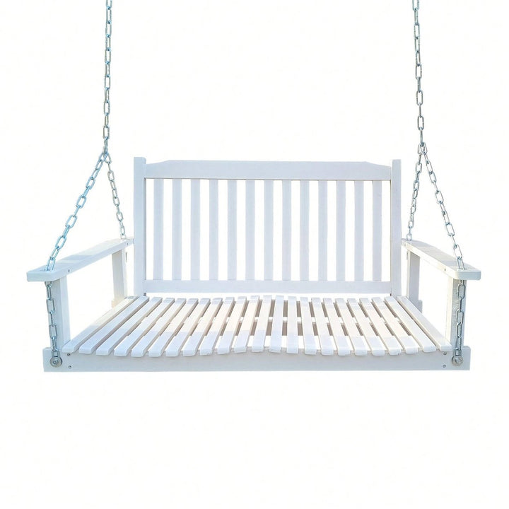 Cozy Wooden Porch Swing with Armrests and Chains for Outdoor Relaxation in Patio Garden or Backyard Image 7