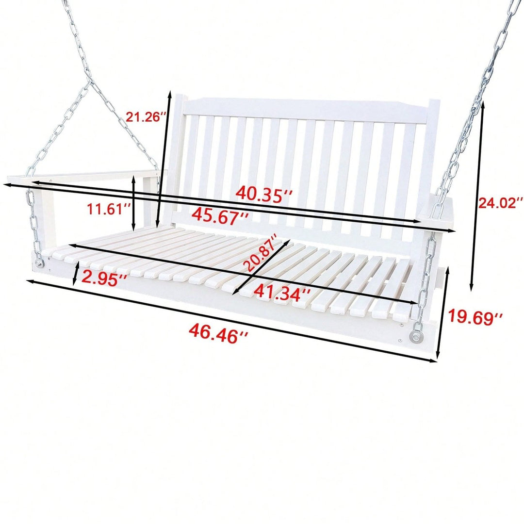 Cozy Wooden Porch Swing with Armrests and Chains for Outdoor Relaxation in Patio Garden or Backyard Image 8