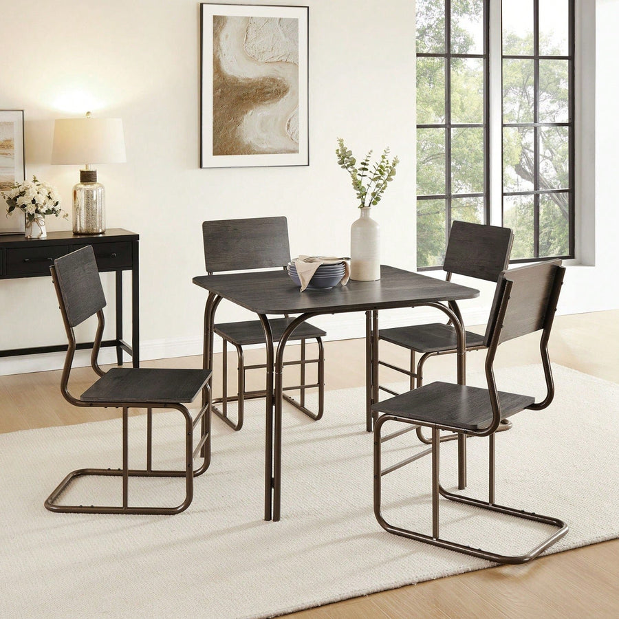 Compact 5-Piece Modern Dining Table Set for 4 with Wood Top and Metal Frame Ideal for Small Spaces Image 1