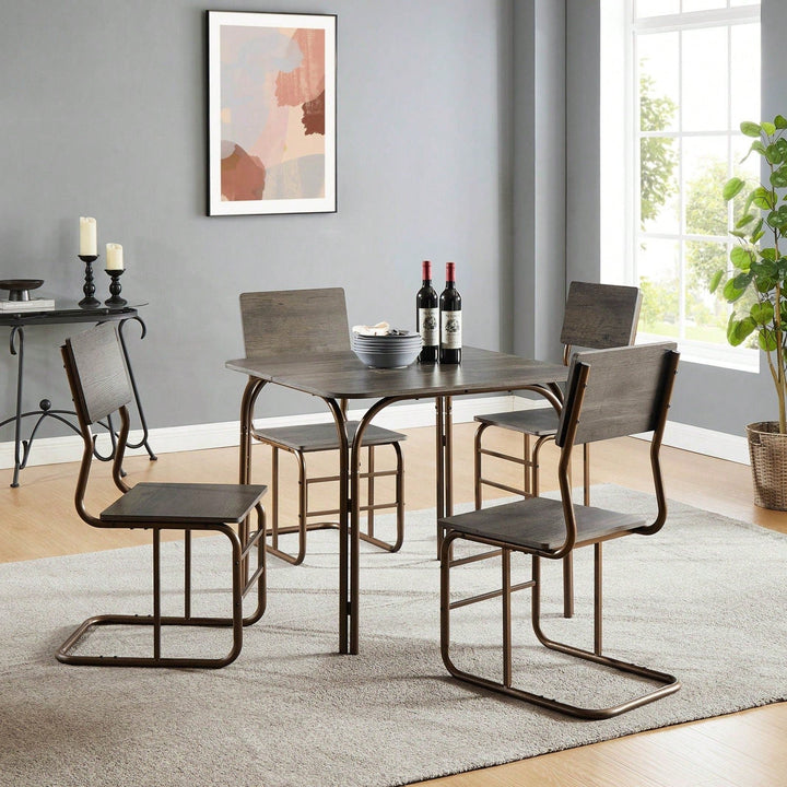 Compact 5-Piece Modern Dining Table Set for 4 with Wood Top and Metal Frame Ideal for Small Spaces Image 2