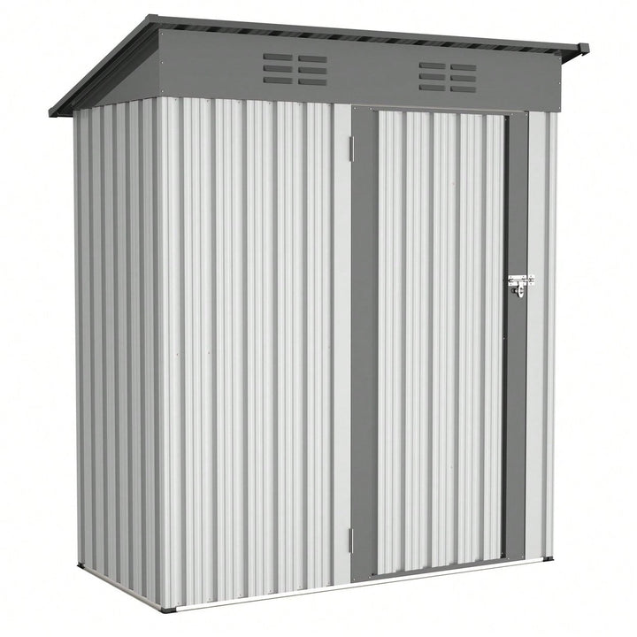 Compact 5x3ft Galvanized Metal Outdoor Storage Shed with Lockable Doors for Tools Bikes Trash Cans and More Image 1