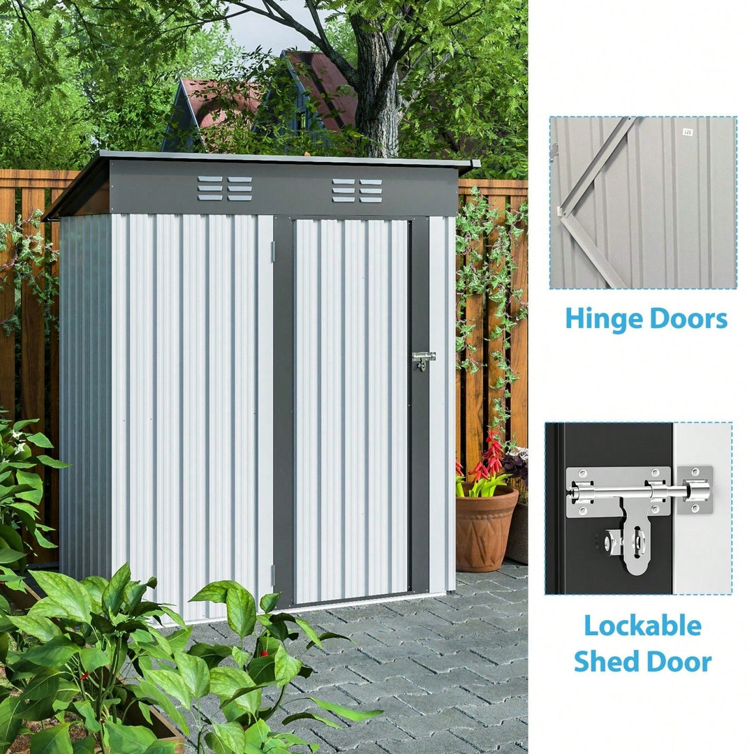 Compact 5x3ft Galvanized Metal Outdoor Storage Shed with Lockable Doors for Tools Bikes Trash Cans and More Image 3