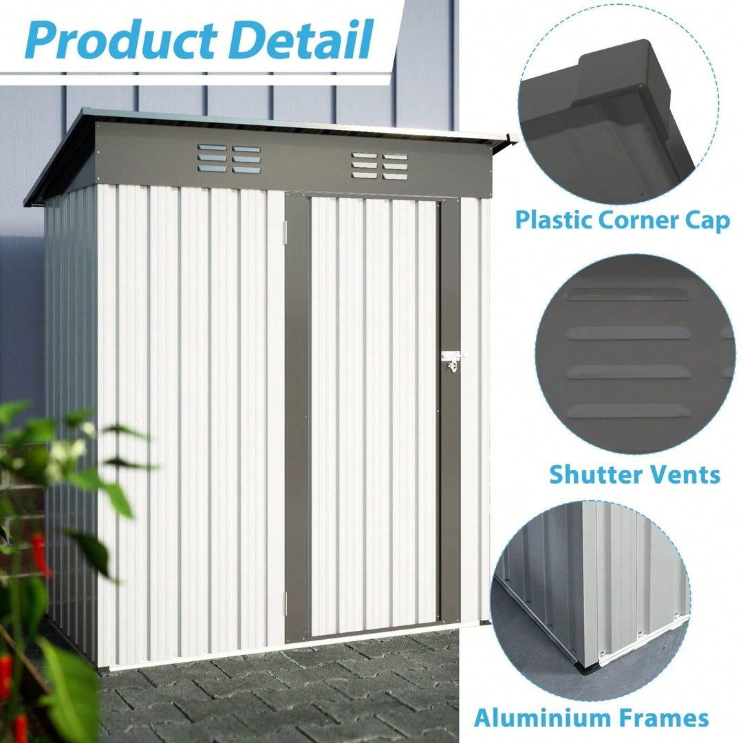 Compact 5x3ft Galvanized Metal Outdoor Storage Shed with Lockable Doors for Tools Bikes Trash Cans and More Image 4