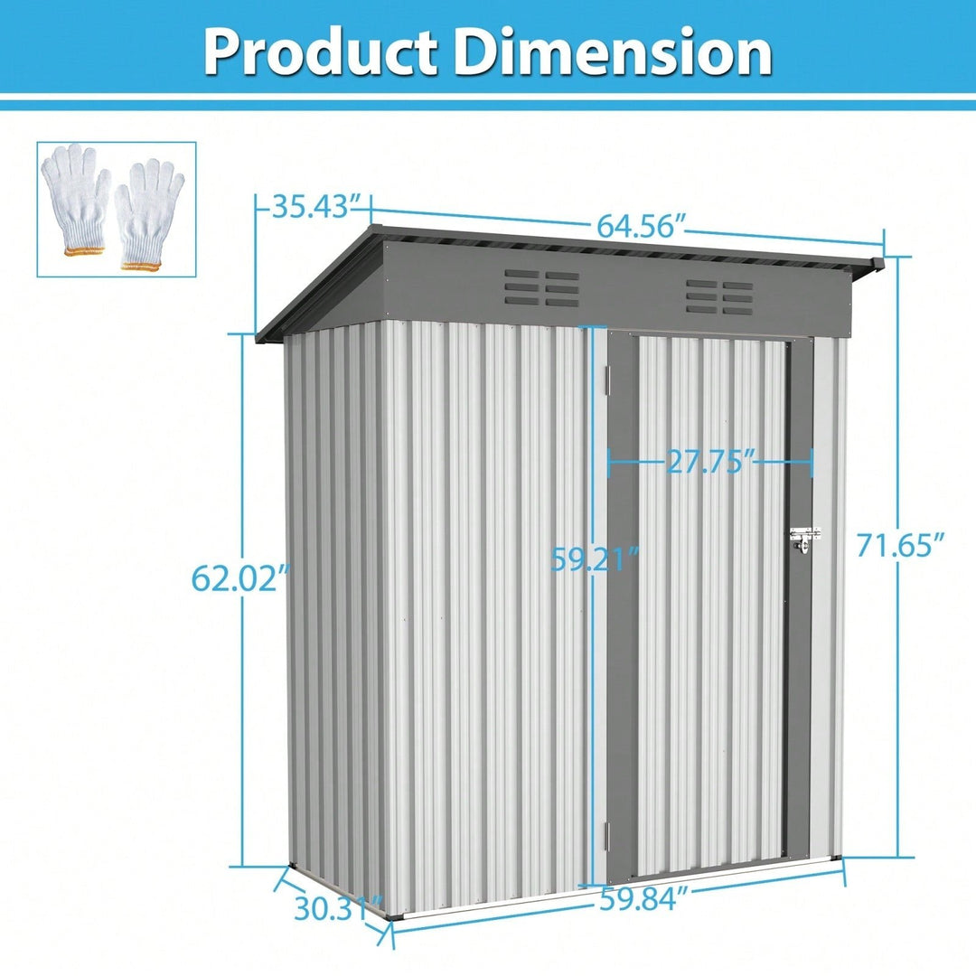 Compact 5x3ft Galvanized Metal Outdoor Storage Shed with Lockable Doors for Tools Bikes Trash Cans and More Image 5