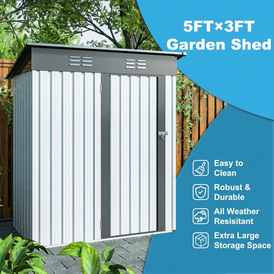 Compact 5x3ft Galvanized Metal Outdoor Storage Shed with Lockable Doors for Tools Bikes Trash Cans and More Image 6