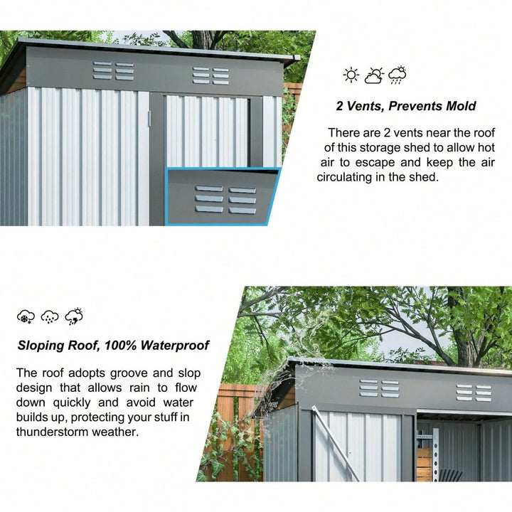 Compact 5x3ft Galvanized Metal Outdoor Storage Shed with Lockable Doors for Tools Bikes Trash Cans and More Image 7