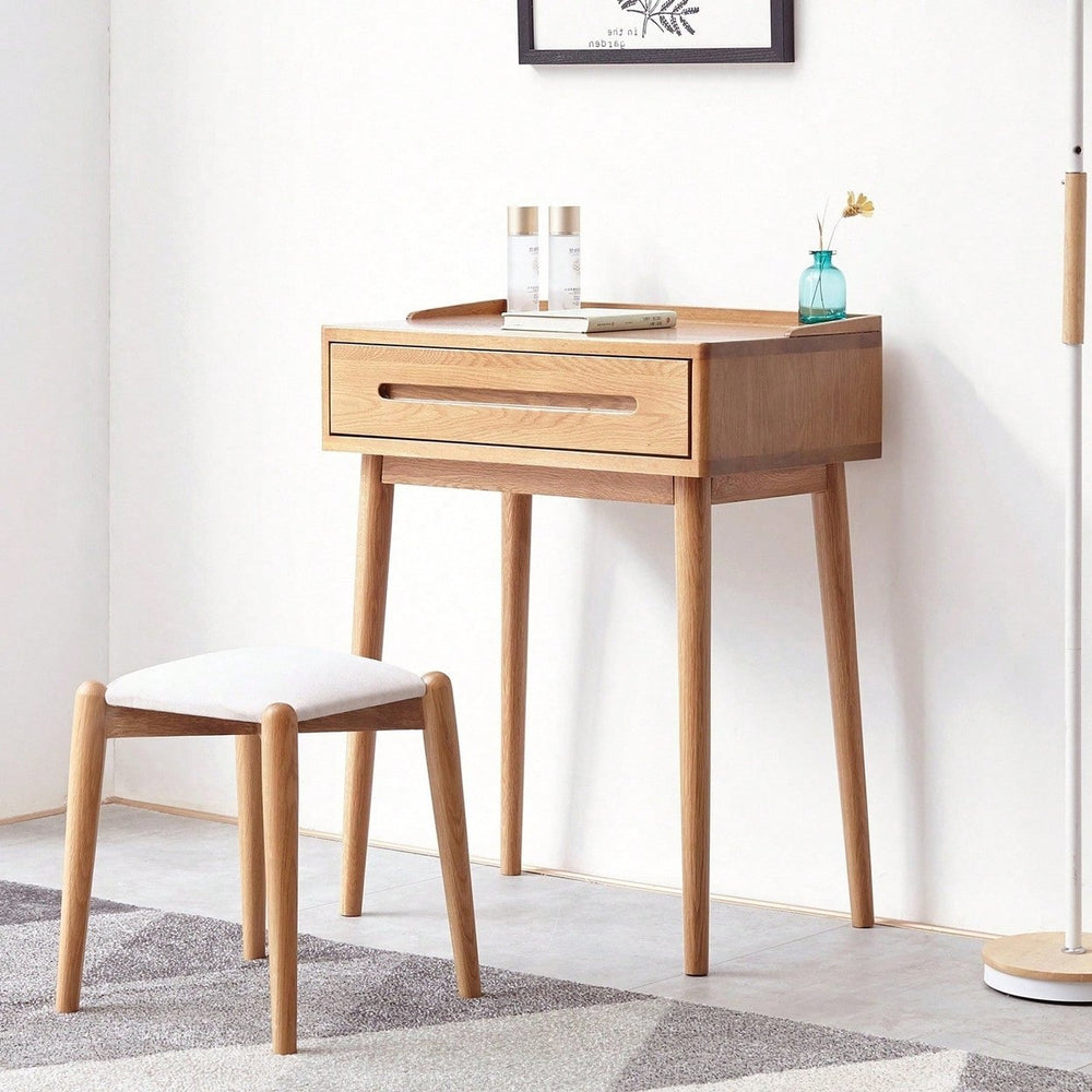 Compact Solid Wood Dresser Table with Storage Drawer for Small Spaces - 60cm Natural Bistro Desk for Bedroom Living Room Image 2