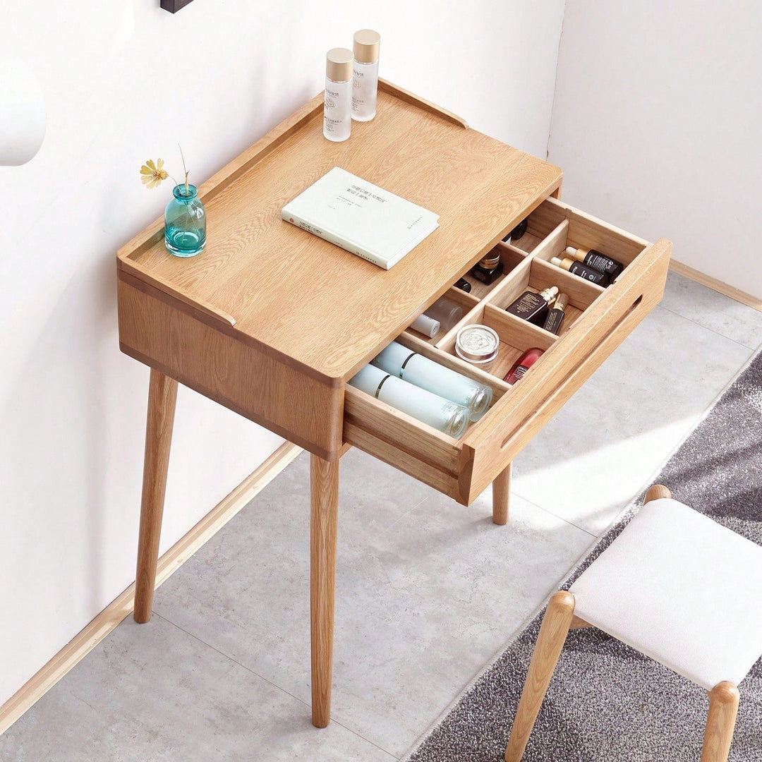 Compact Solid Wood Dresser Table with Storage Drawer for Small Spaces - 60cm Natural Bistro Desk for Bedroom Living Room Image 3