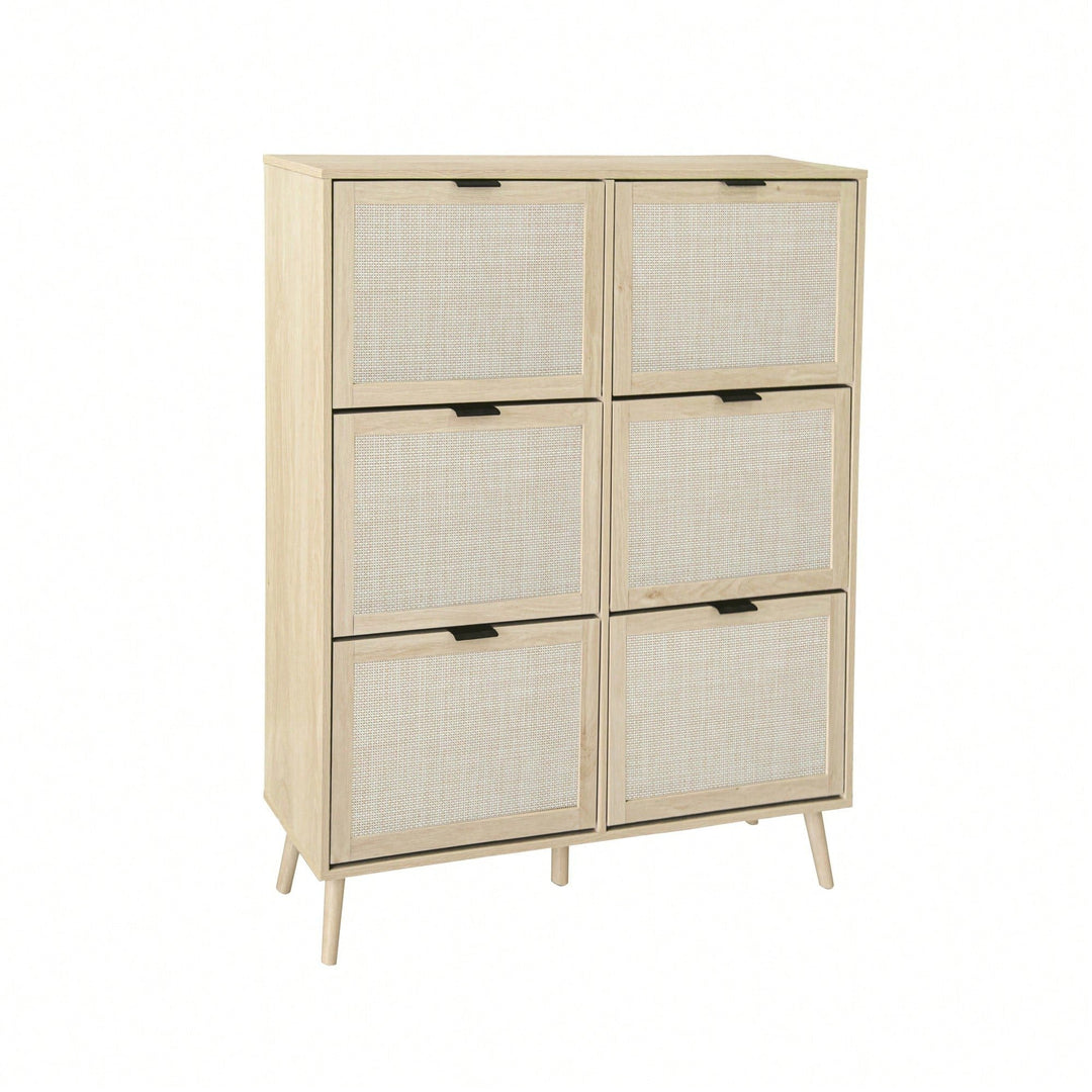 Contemporary 6-Door Rattan Shoe Rack - Freestanding Modern Storage Cabinet For Entryway Organization Image 3