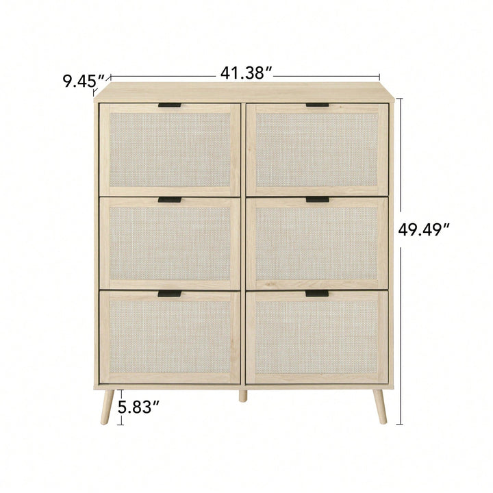 Contemporary 6-Door Rattan Shoe Rack - Freestanding Modern Storage Cabinet For Entryway Organization Image 7