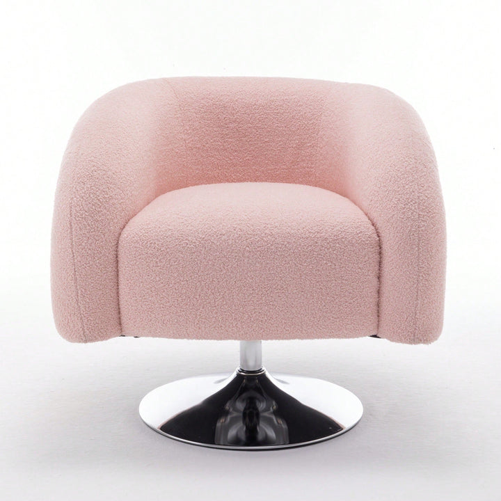 Contemporary Pink Swivel Sofa Chair - Plush Teddy Upholstered Reading Chair For Living Room, Bedroom, Or Cozy Corner Image 1