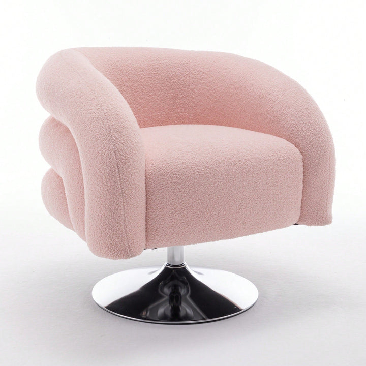 Contemporary Pink Swivel Sofa Chair - Plush Teddy Upholstered Reading Chair For Living Room, Bedroom, Or Cozy Corner Image 2