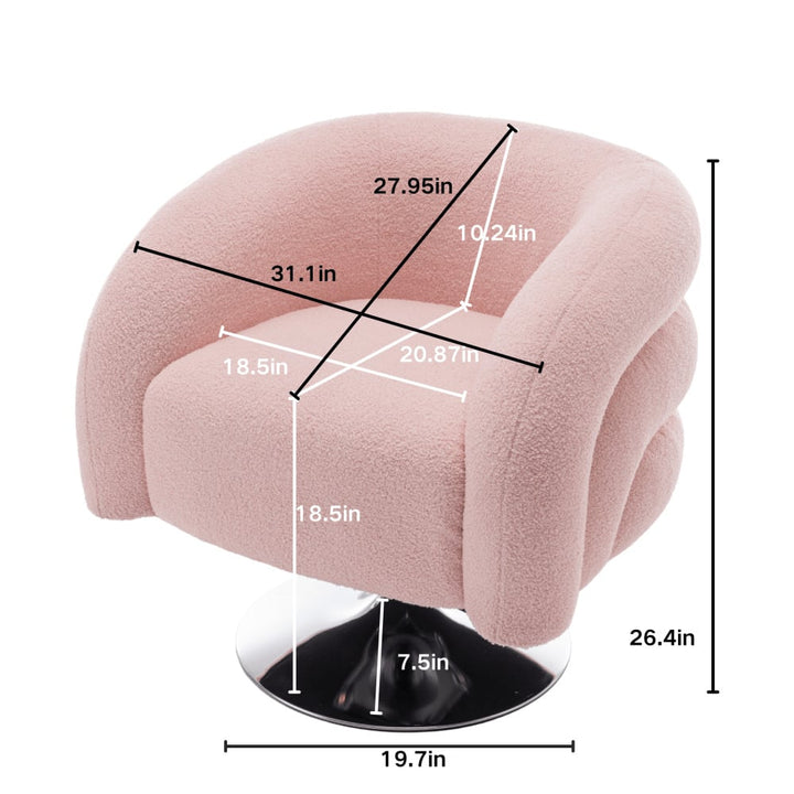 Contemporary Pink Swivel Sofa Chair - Plush Teddy Upholstered Reading Chair For Living Room, Bedroom, Or Cozy Corner Image 5