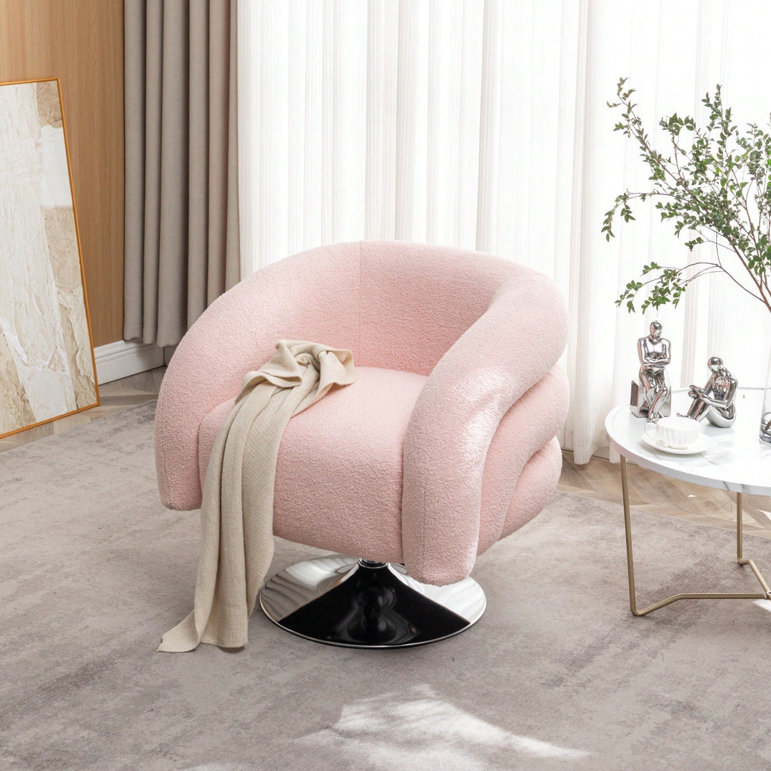 Contemporary Pink Swivel Sofa Chair - Plush Teddy Upholstered Reading Chair For Living Room, Bedroom, Or Cozy Corner Image 6