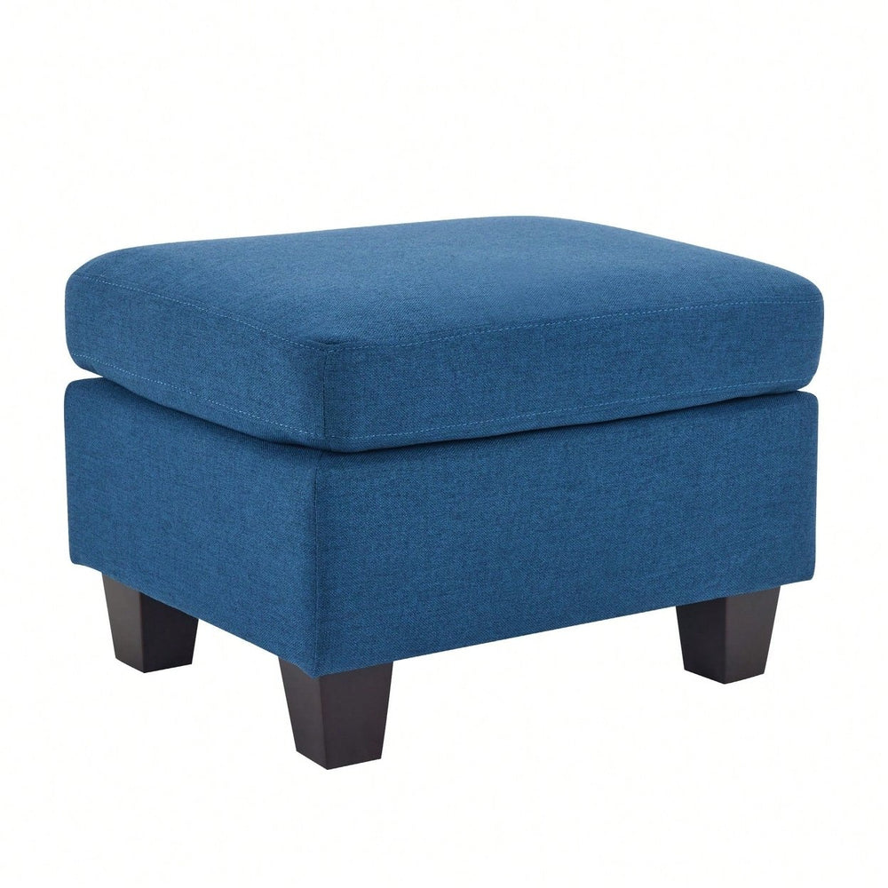 Contemporary Navy Blue Ottoman With Birch Wood Legs For Versatile Home Use Image 2