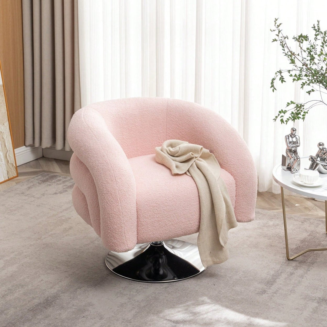 Contemporary Pink Swivel Sofa Chair - Plush Teddy Upholstered Reading Chair For Living Room, Bedroom, Or Cozy Corner Image 7