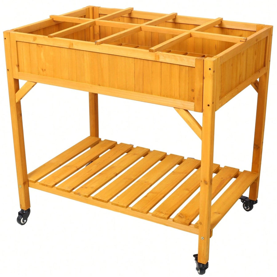 Customizable 8-Pocket Raised Garden Bed on Wheels with Storage Shelf for Herbs Vegetables and Flowers Image 1