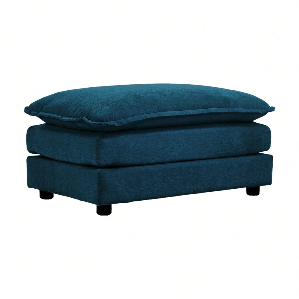 Customizable Blue Chenille Ottoman Footrest for Living Room Bedroom Home Office Easy Assembly Image 2