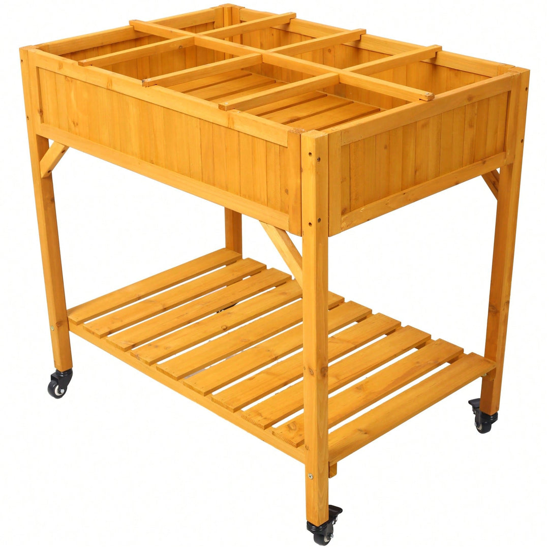 Customizable 8-Pocket Raised Garden Bed on Wheels with Storage Shelf for Herbs Vegetables and Flowers Image 5