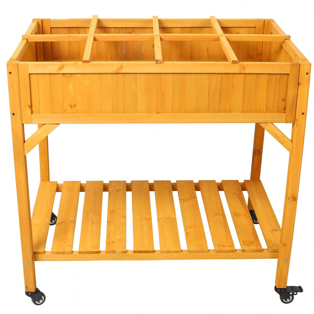 Customizable 8-Pocket Raised Garden Bed on Wheels with Storage Shelf for Herbs Vegetables and Flowers Image 6