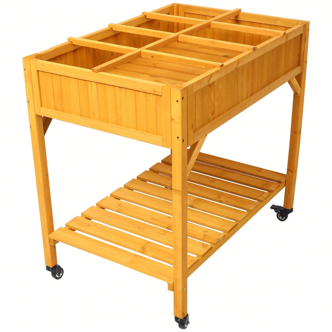 Customizable 8-Pocket Raised Garden Bed on Wheels with Storage Shelf for Herbs Vegetables and Flowers Image 7