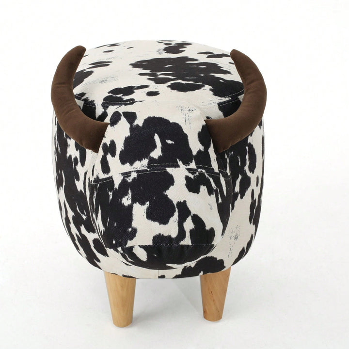 Cute Cow-Shaped Velvet Ottoman For Kids Plush Foot Stool Ideal For Living Room Bedroom Nursery Playroom And Porch Image 1