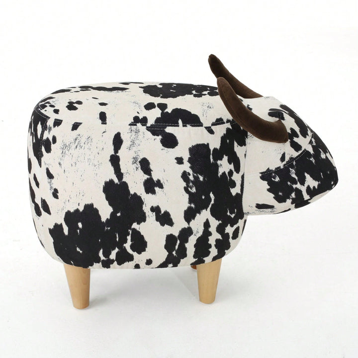 Cute Cow-Shaped Velvet Ottoman For Kids Plush Foot Stool Ideal For Living Room Bedroom Nursery Playroom And Porch Image 2