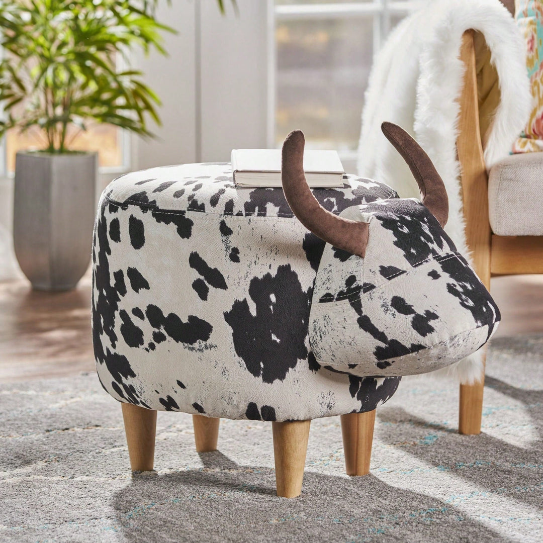 Cute Cow-Shaped Velvet Ottoman For Kids Plush Foot Stool Ideal For Living Room Bedroom Nursery Playroom And Porch Image 3