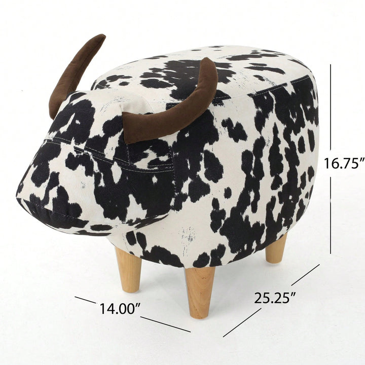 Cute Cow-Shaped Velvet Ottoman For Kids Plush Foot Stool Ideal For Living Room Bedroom Nursery Playroom And Porch Image 6