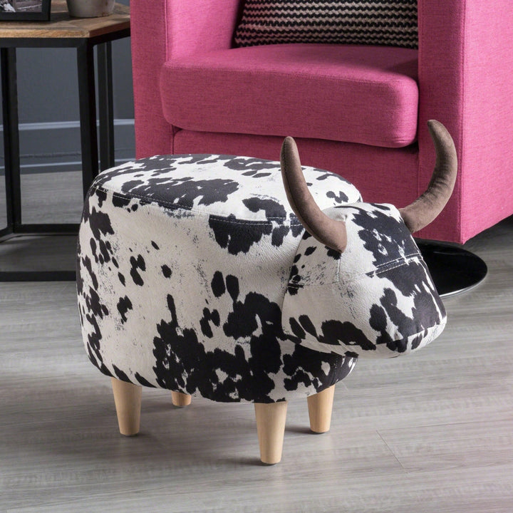 Cute Cow-Shaped Velvet Ottoman For Kids Plush Foot Stool Ideal For Living Room Bedroom Nursery Playroom And Porch Image 7