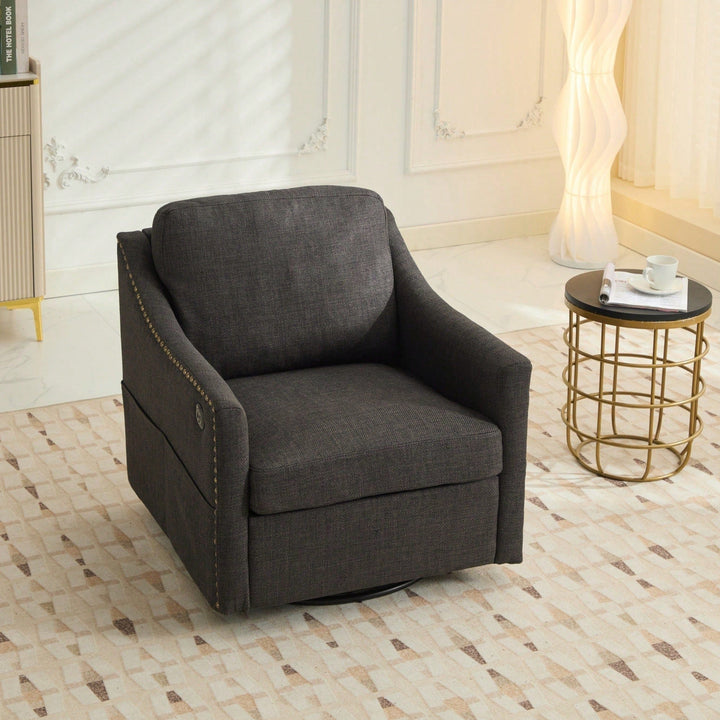 Dark Grey 360 Swivel Accent Chair with USB Port and Magazine Holder for Living Rooms and Hotel Bedrooms Image 2