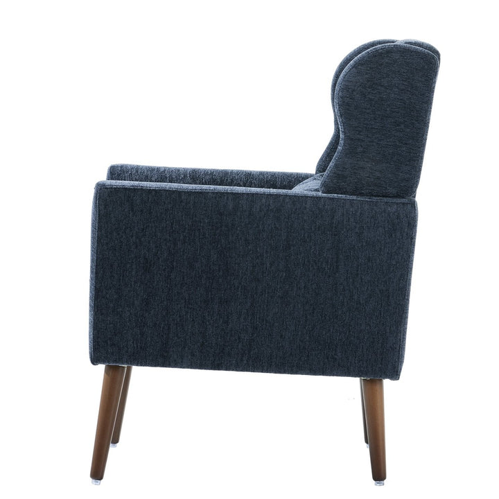 Dark Blue Chenille Accent Chair for Small Spaces Upholstered Modern Armchair with Pillow and Solid Wood Legs Image 9