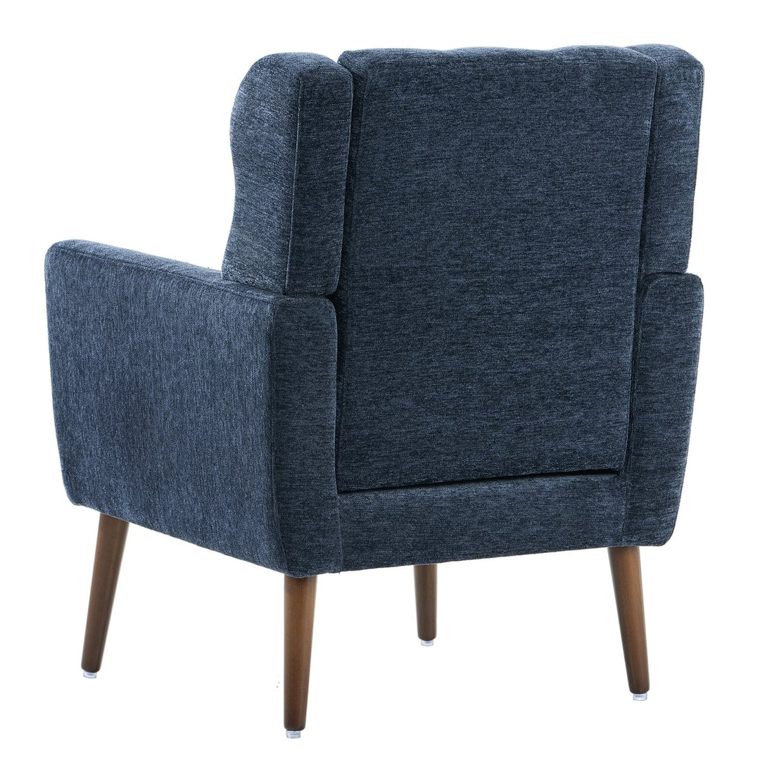 Dark Blue Chenille Accent Chair for Small Spaces Upholstered Modern Armchair with Pillow and Solid Wood Legs Image 10