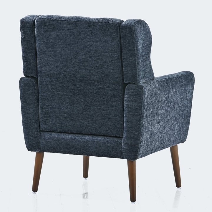 Dark Blue Chenille Accent Chair for Small Spaces Upholstered Modern Armchair with Pillow and Solid Wood Legs Image 11