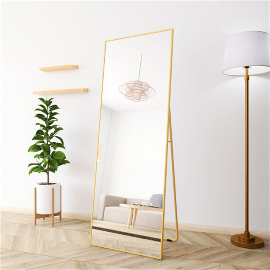 Elegant Wall-Mounted Full Length Mirror with Alloy Frame, Golden Finish - Space-Saving Decorative Accent for Home or Image 1