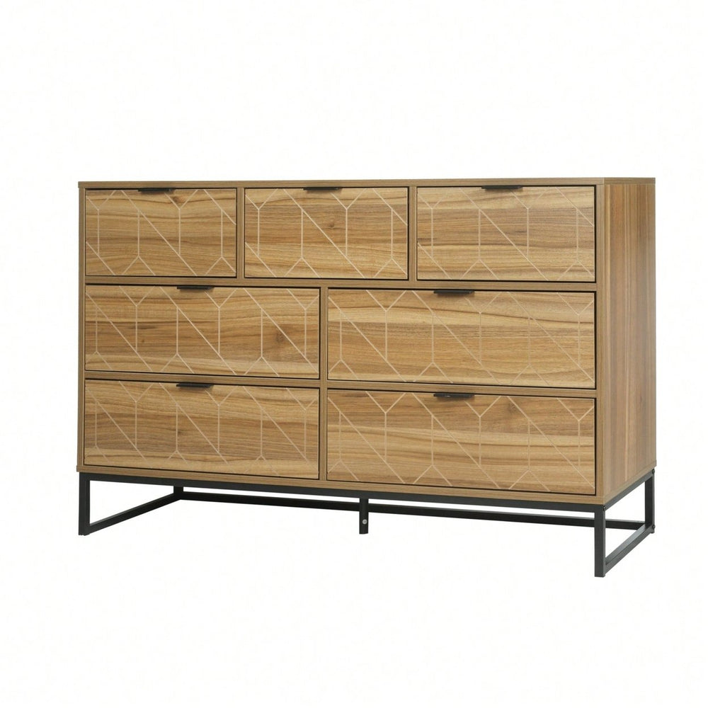 Elegant Walnut Finish 7 Drawer Wooden Dresser Storage Cabinet For Bedroom Organization Image 2