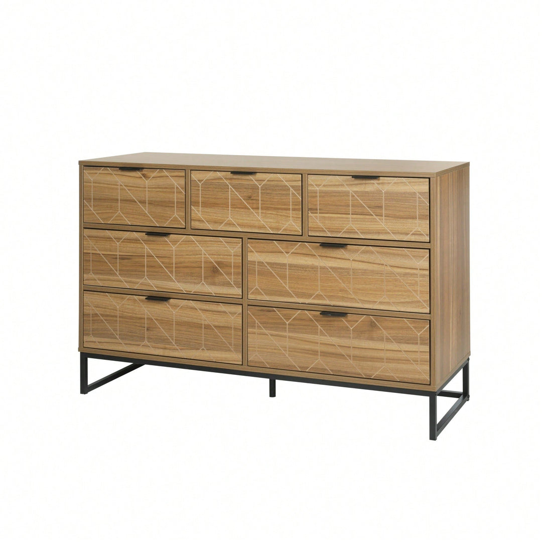 Elegant Walnut Finish 7 Drawer Wooden Dresser Storage Cabinet For Bedroom Organization Image 3