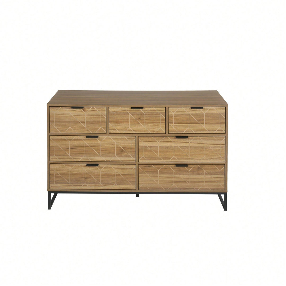 Elegant Walnut Finish 7 Drawer Wooden Dresser Storage Cabinet For Bedroom Organization Image 4