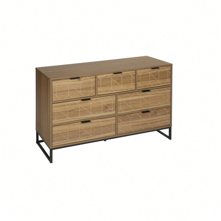 Elegant Walnut Finish 7 Drawer Wooden Dresser Storage Cabinet For Bedroom Organization Image 5