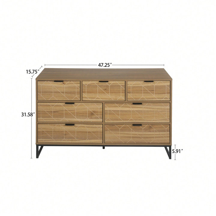 Elegant Walnut Finish 7 Drawer Wooden Dresser Storage Cabinet For Bedroom Organization Image 6