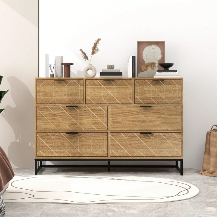 Elegant Walnut Finish 7 Drawer Wooden Dresser Storage Cabinet For Bedroom Organization Image 7