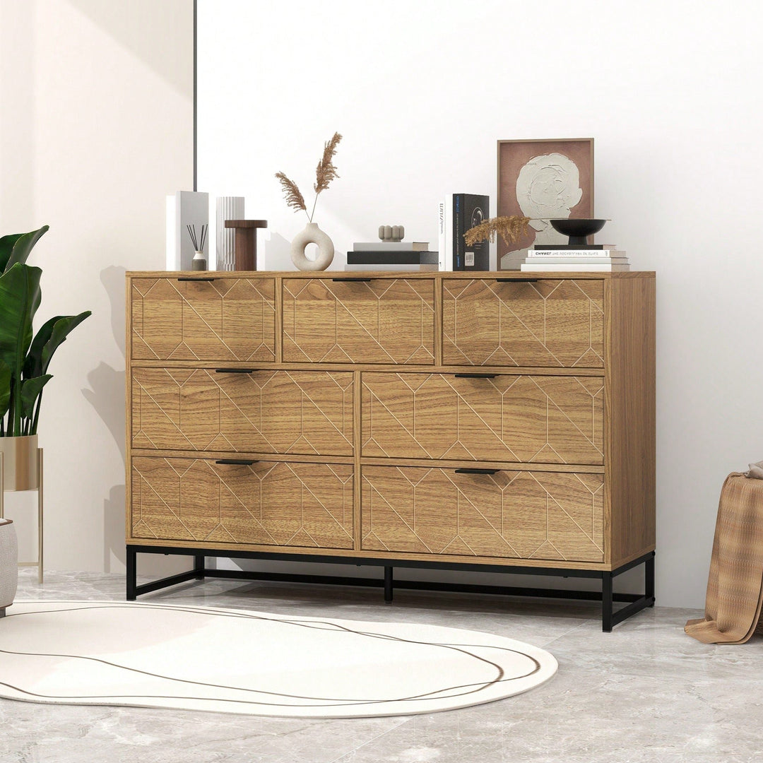 Elegant Walnut Finish 7 Drawer Wooden Dresser Storage Cabinet For Bedroom Organization Image 8