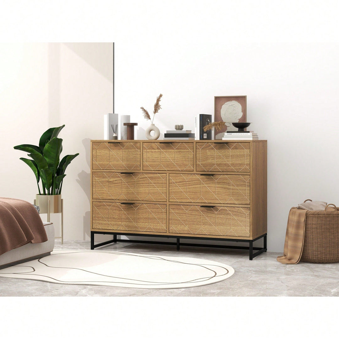 Elegant Walnut Finish 7 Drawer Wooden Dresser Storage Cabinet For Bedroom Organization Image 9