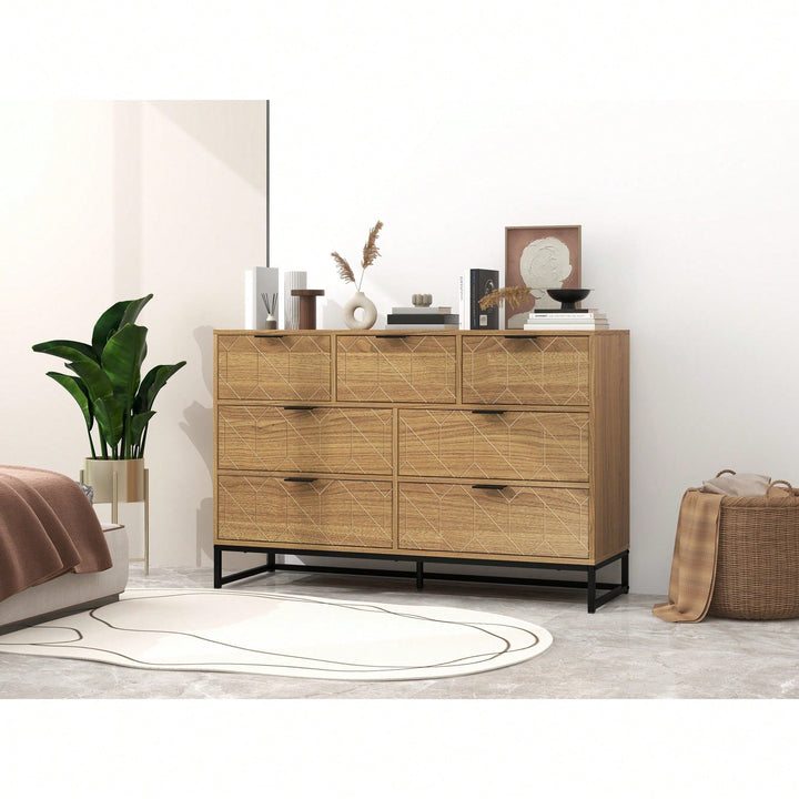 Elegant Walnut Finish 7 Drawer Wooden Dresser Storage Cabinet For Bedroom Organization Image 9