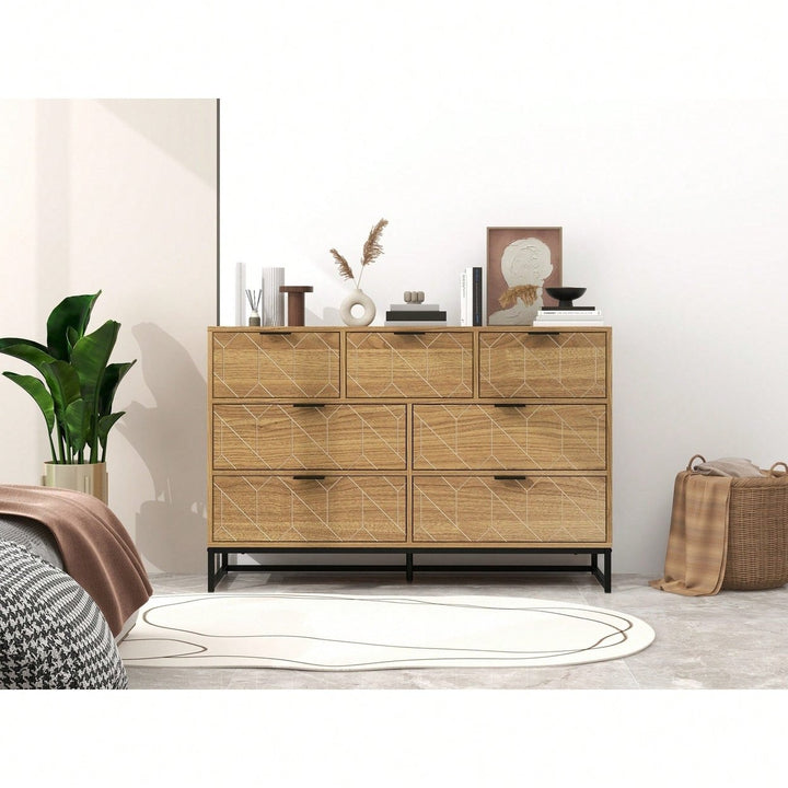 Elegant Walnut Finish 7 Drawer Wooden Dresser Storage Cabinet For Bedroom Organization Image 10